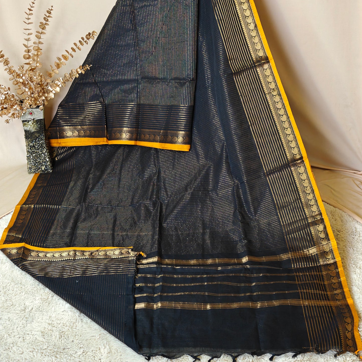 Black kanchi cotton saree