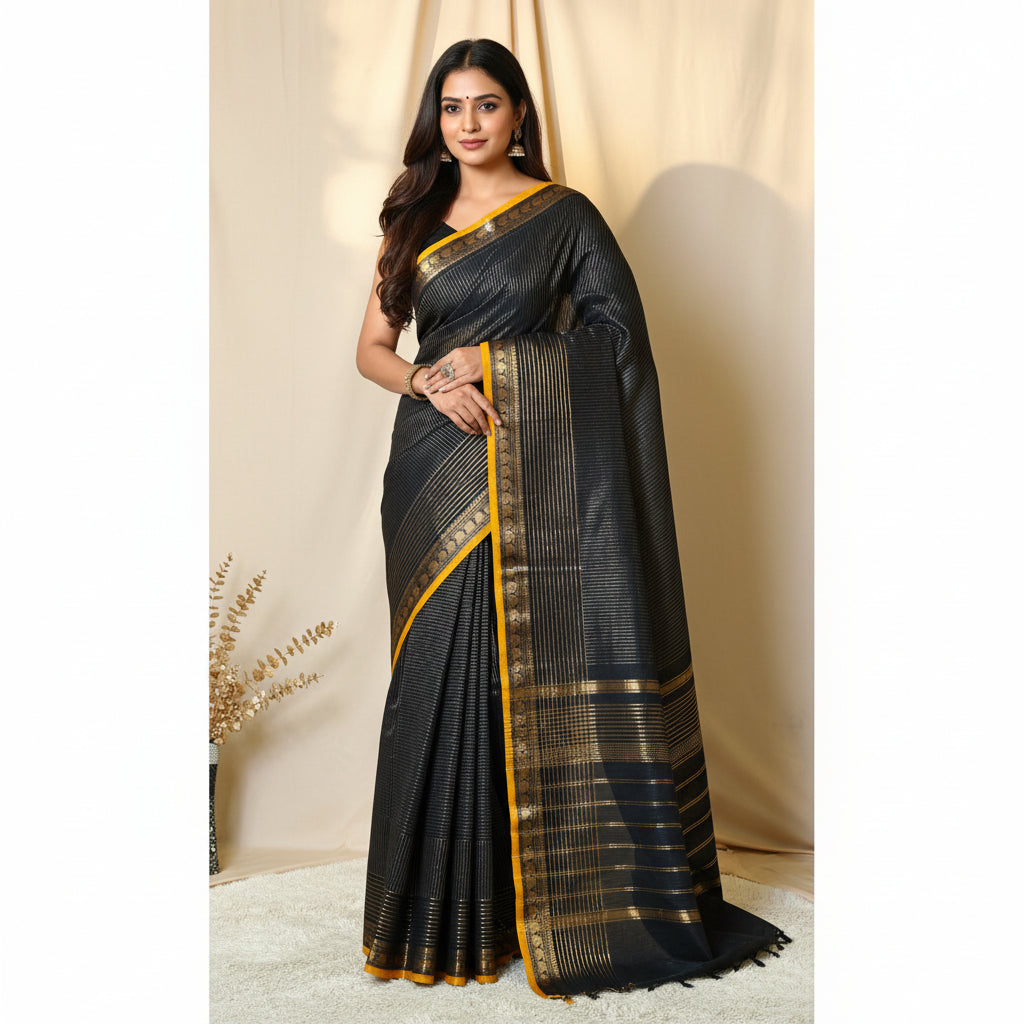 Black kanchi cotton saree