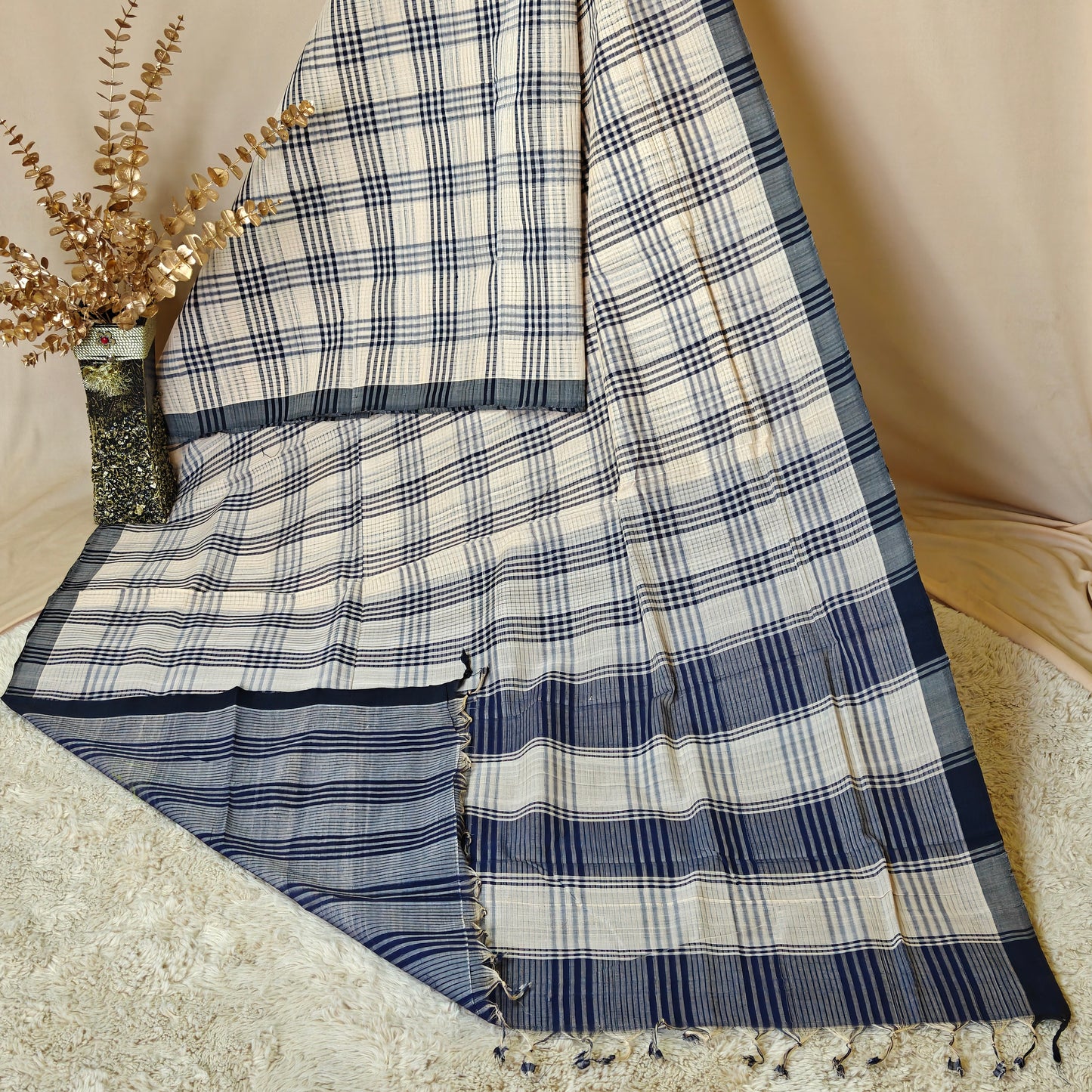 Navy blue Mangalagiri cotton saree