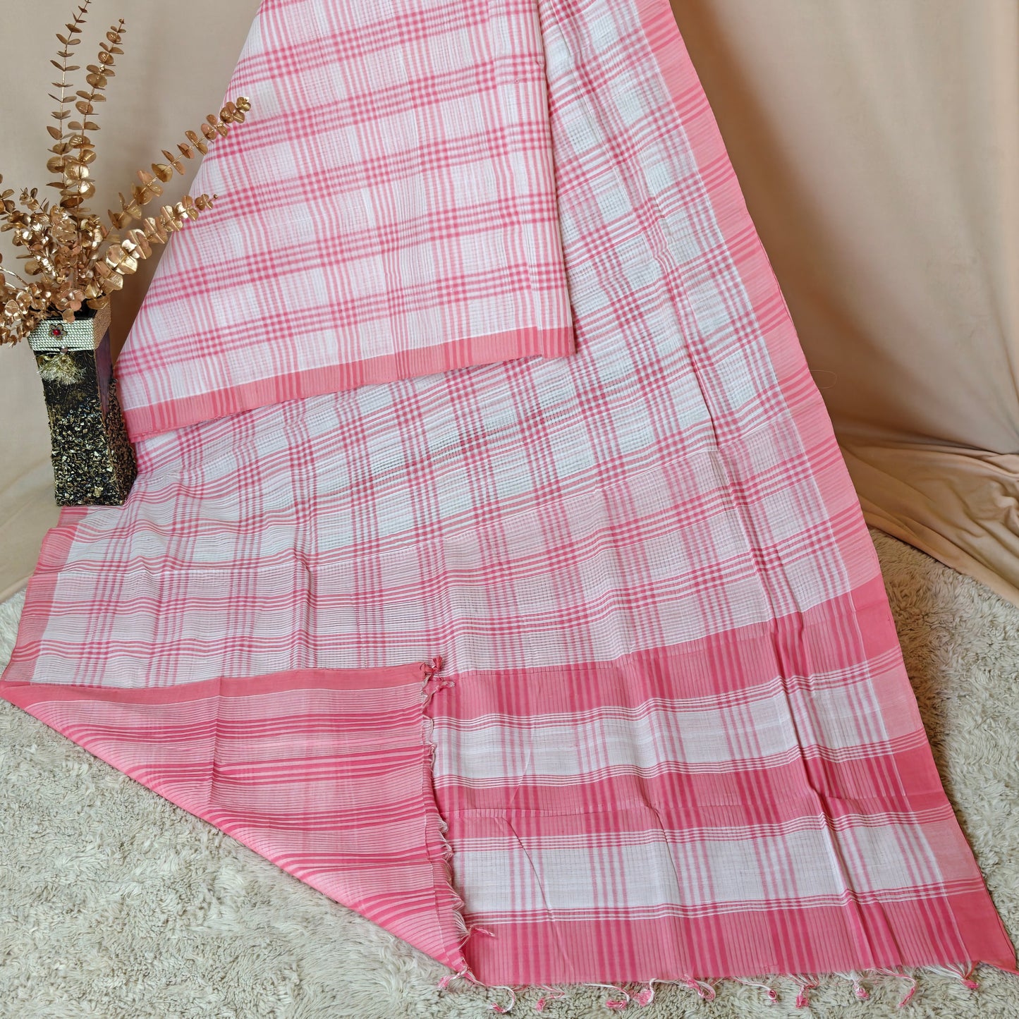 Pink Mangalagiri cotton saree