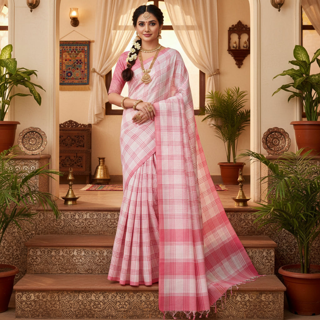 Pink Mangalagiri cotton saree