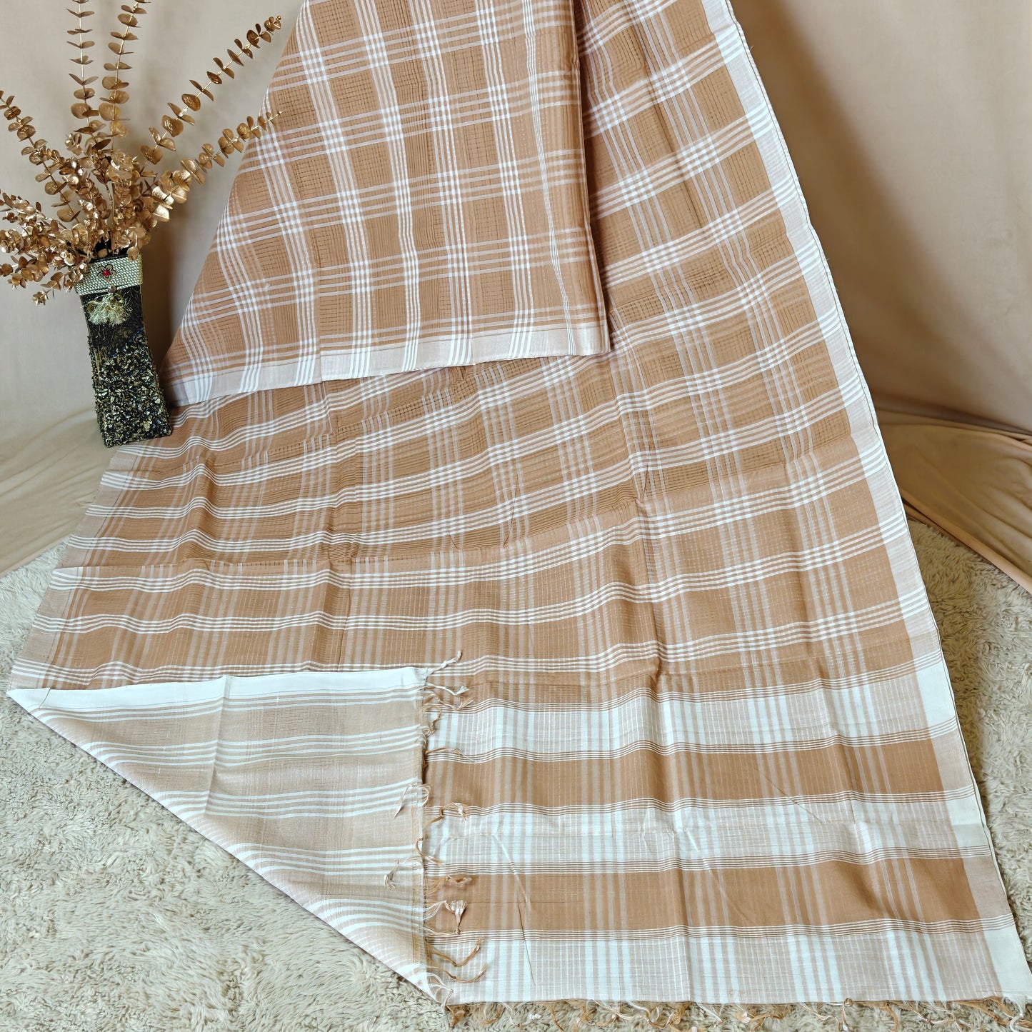 Creamish Mangalagiri cotton saree