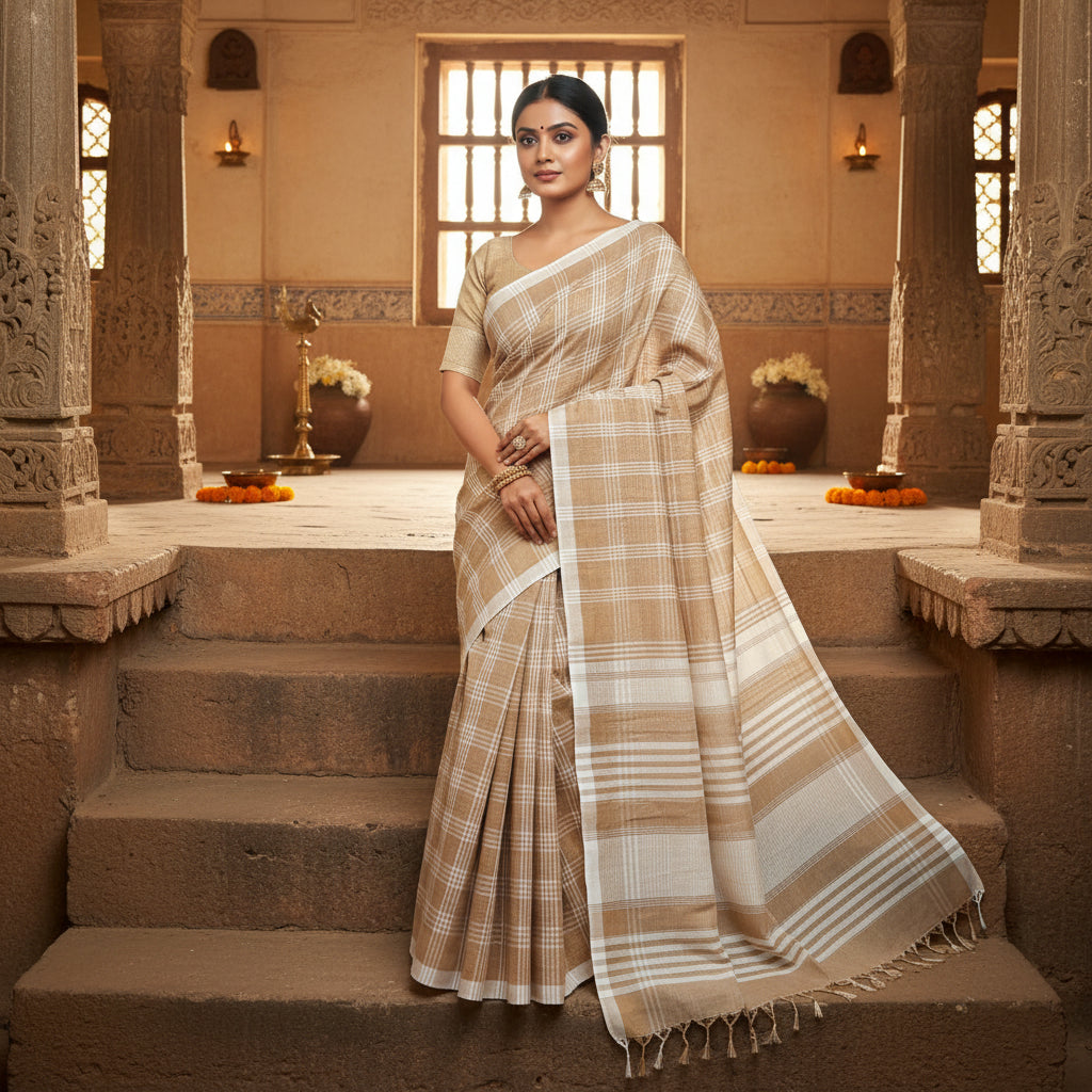 Creamish Mangalagiri cotton saree
