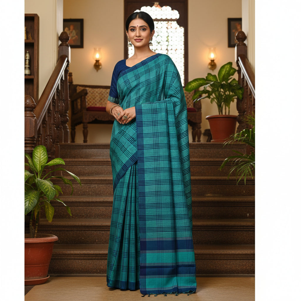 Rama blue Mangalagiri cotton saree