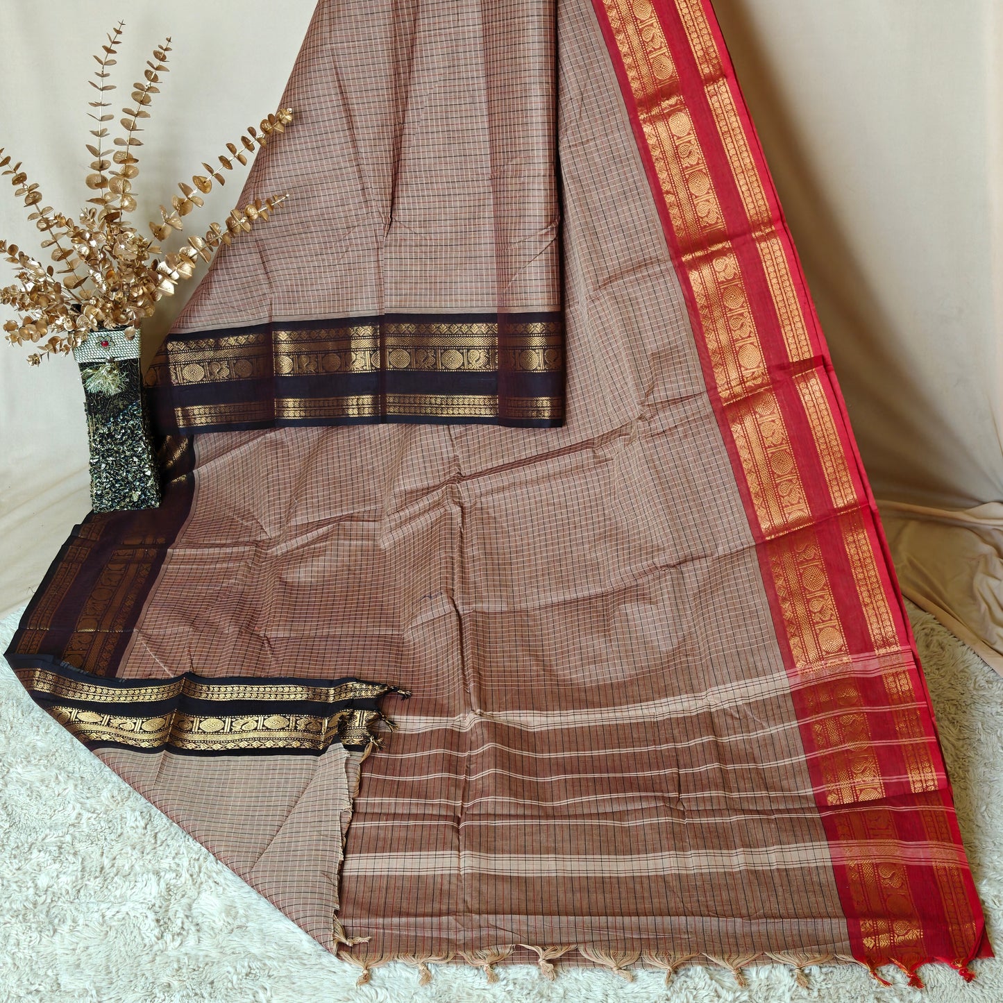Grey kanchi cotton ganga jamuna border saree