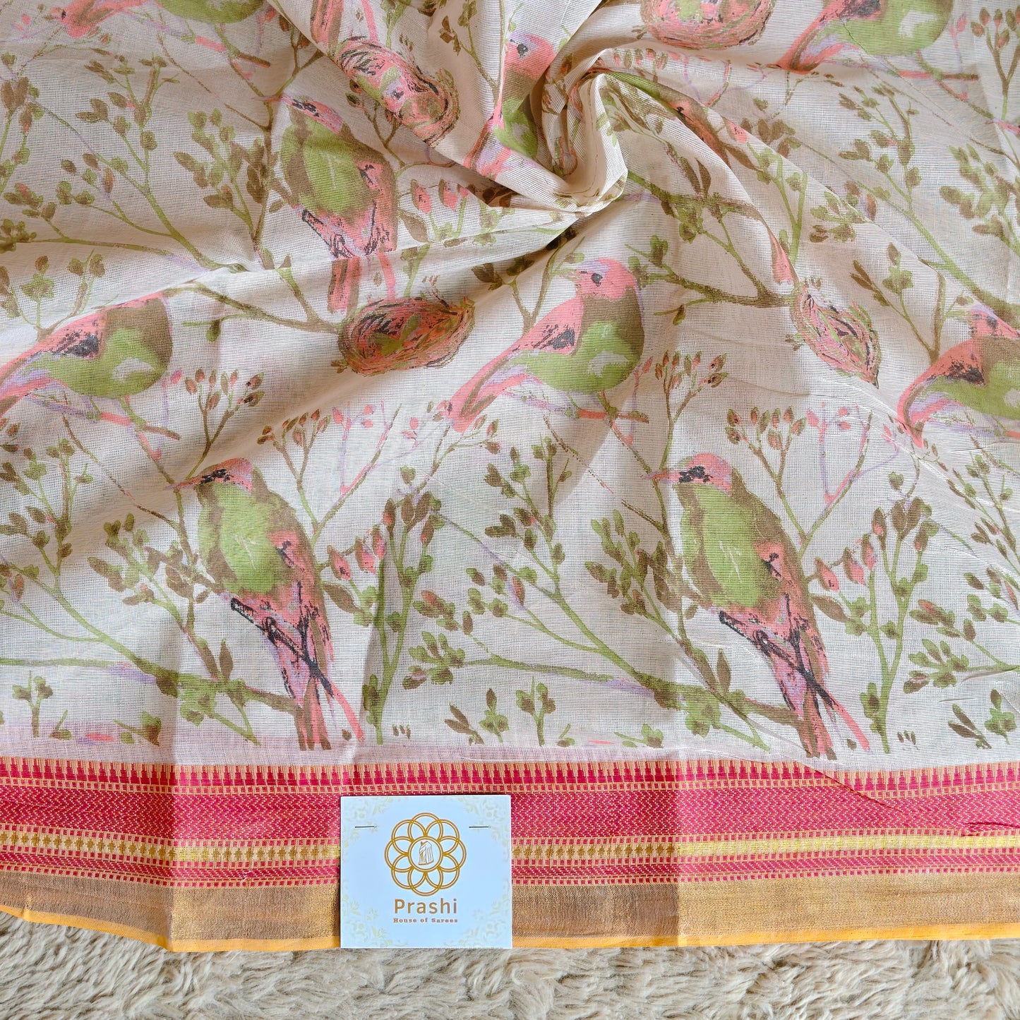 Half-white digital print cotton saree