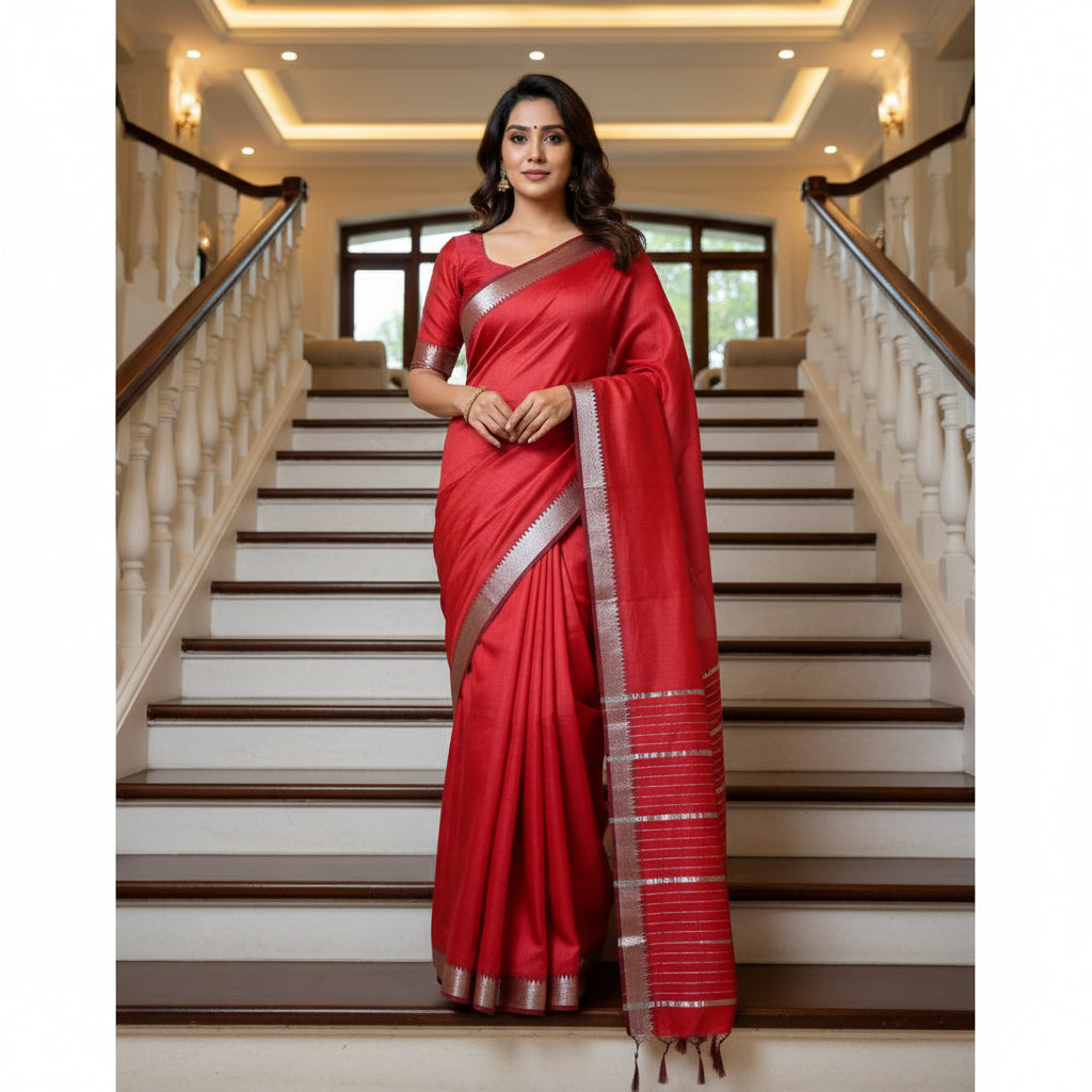 Maroon Managalagiri silk saree with nizam border