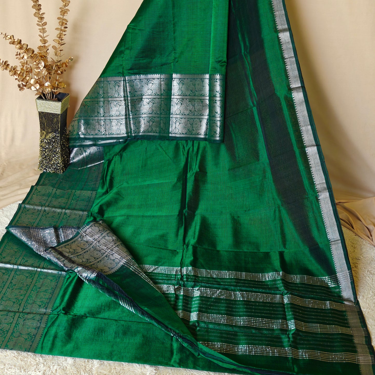Green Mangalagiri kanchi border silk saree