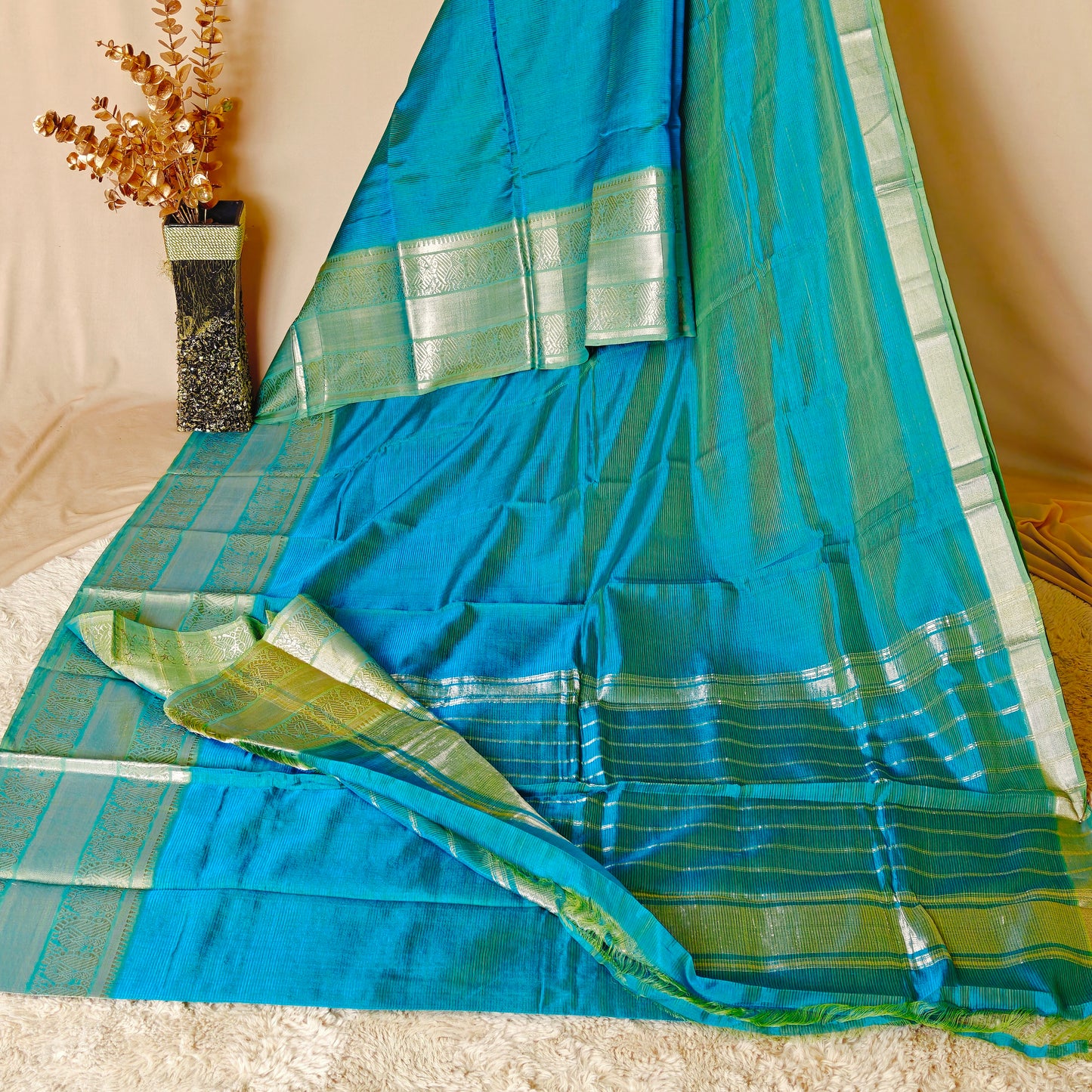 Sky blue Mangalagiri kanchi border silk saree