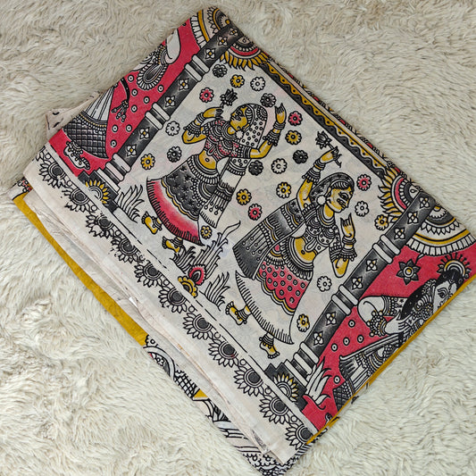 Yellow kalamkari chennur silk saree