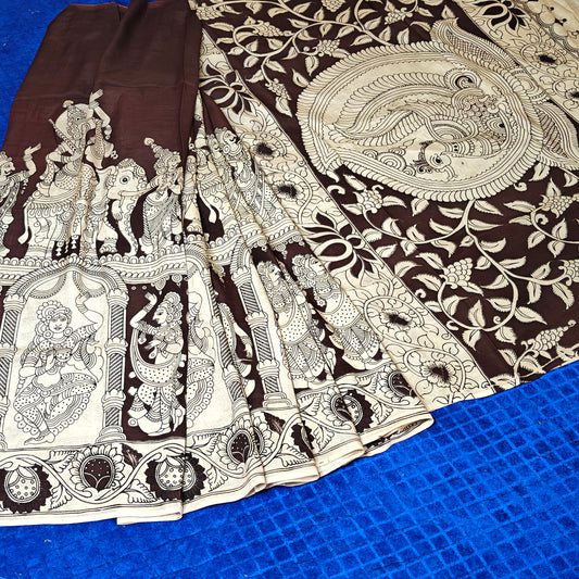 Brown kalamkari chennur silk saree