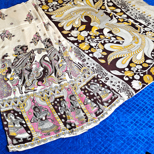 Off-white kalamkari chennur silk saree