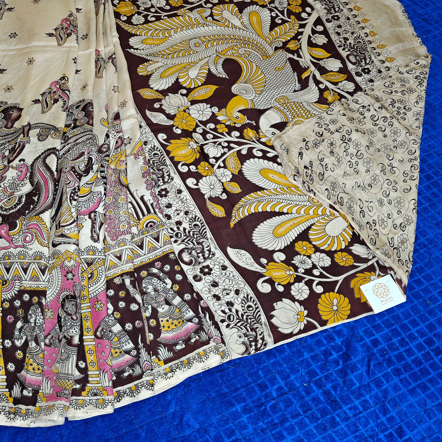 Half-white kalamkari chennur silk saree