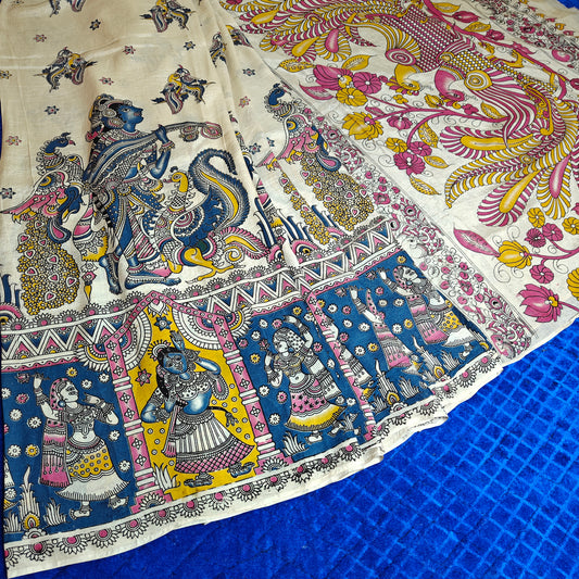 Half-white kalamkari chennur silk saree