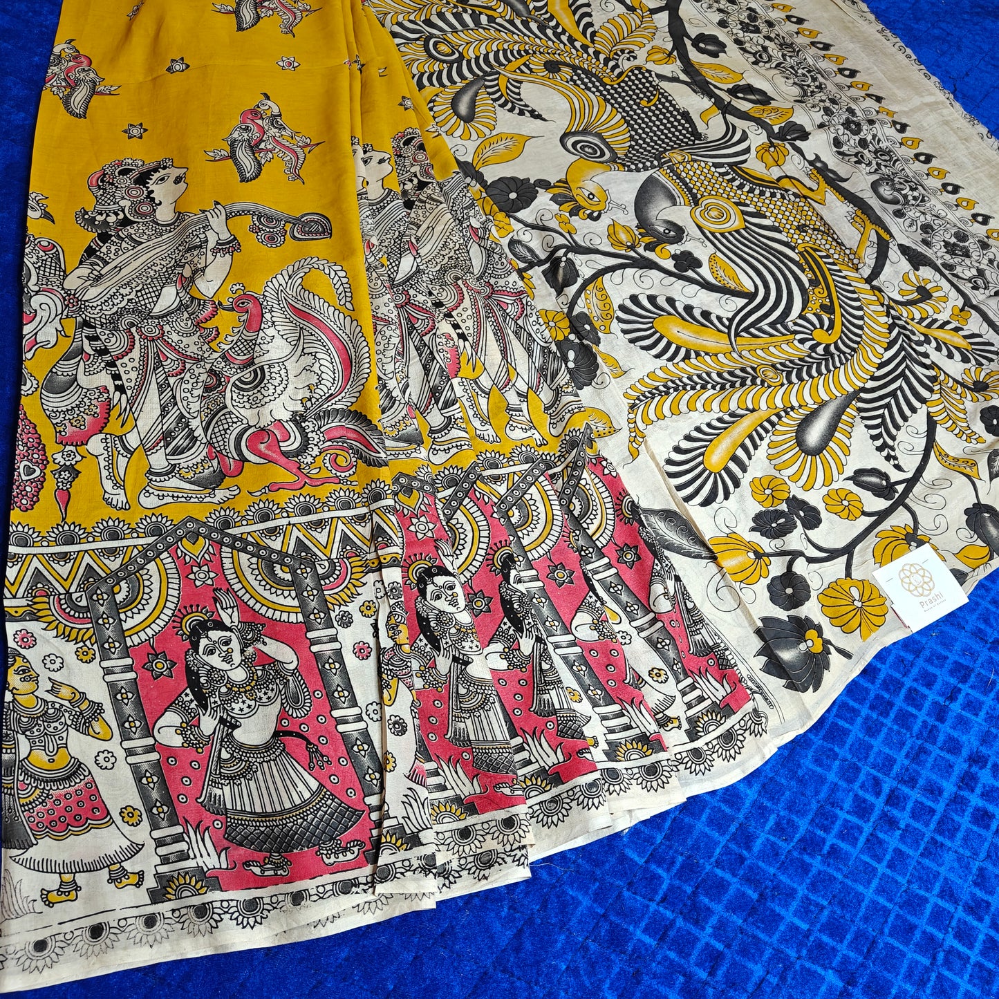 Yellow kalamkari chennur silk saree