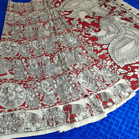 Maroon kalamkari chennur silk saree