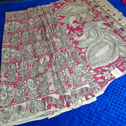 Pink kalamkari chennur silk saree