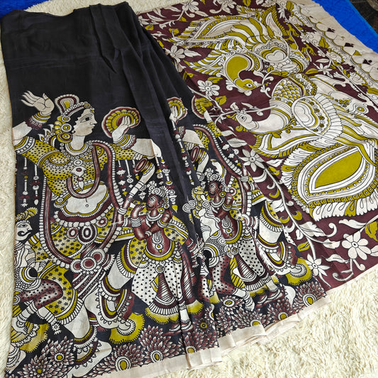Black kalamkari chennur silk saree