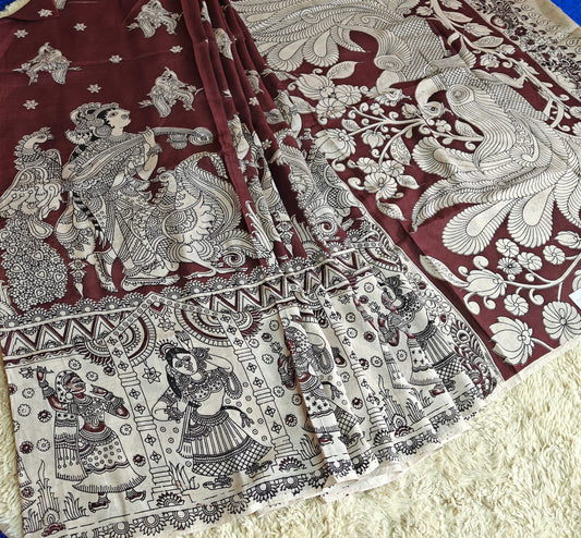 Brown kalamkari chennur silk saree