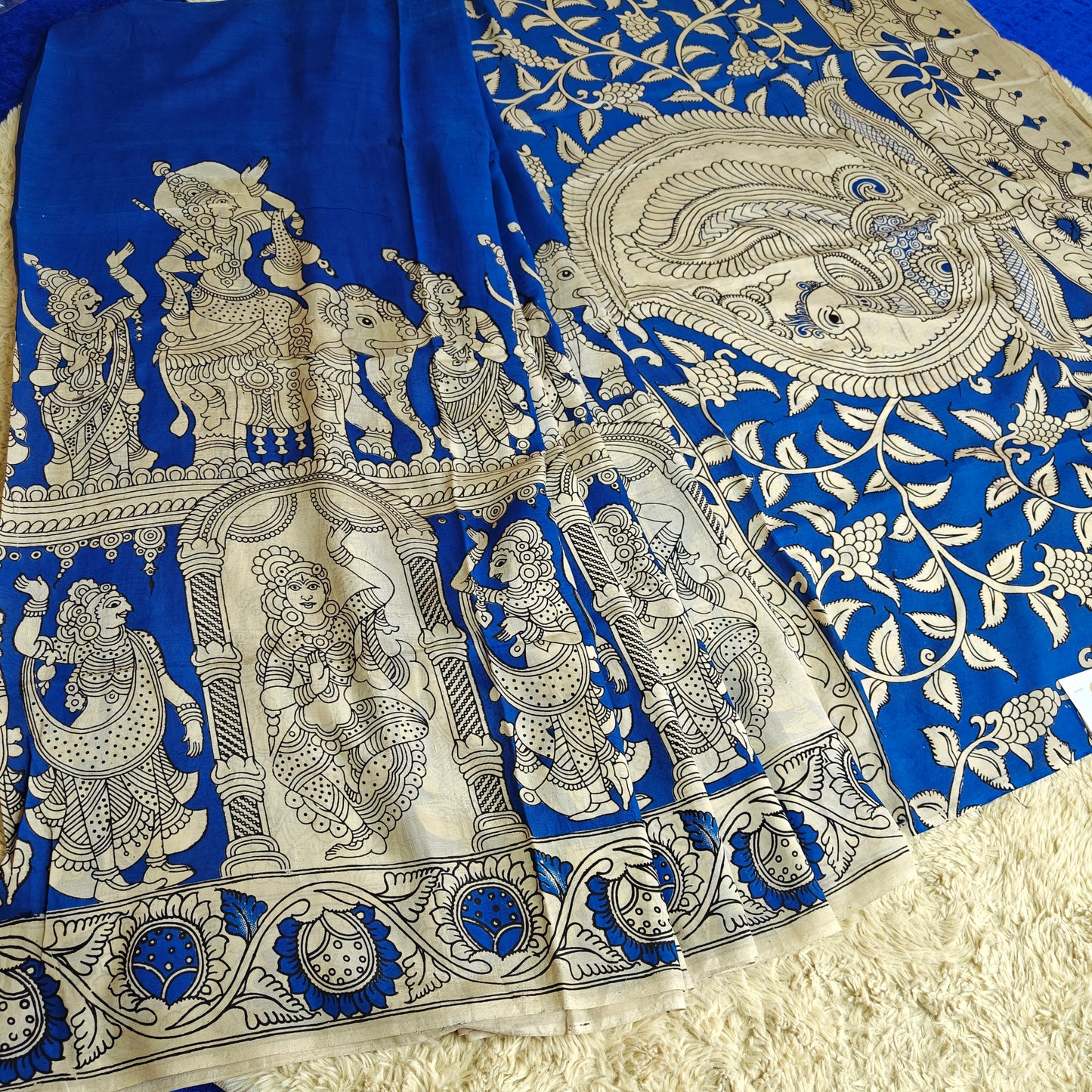 Royal blue  kalamkari chennur silk saree