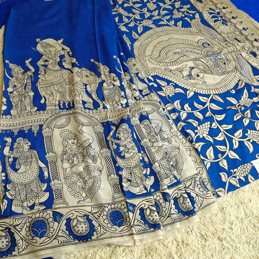 Royal blue  kalamkari chennur silk saree