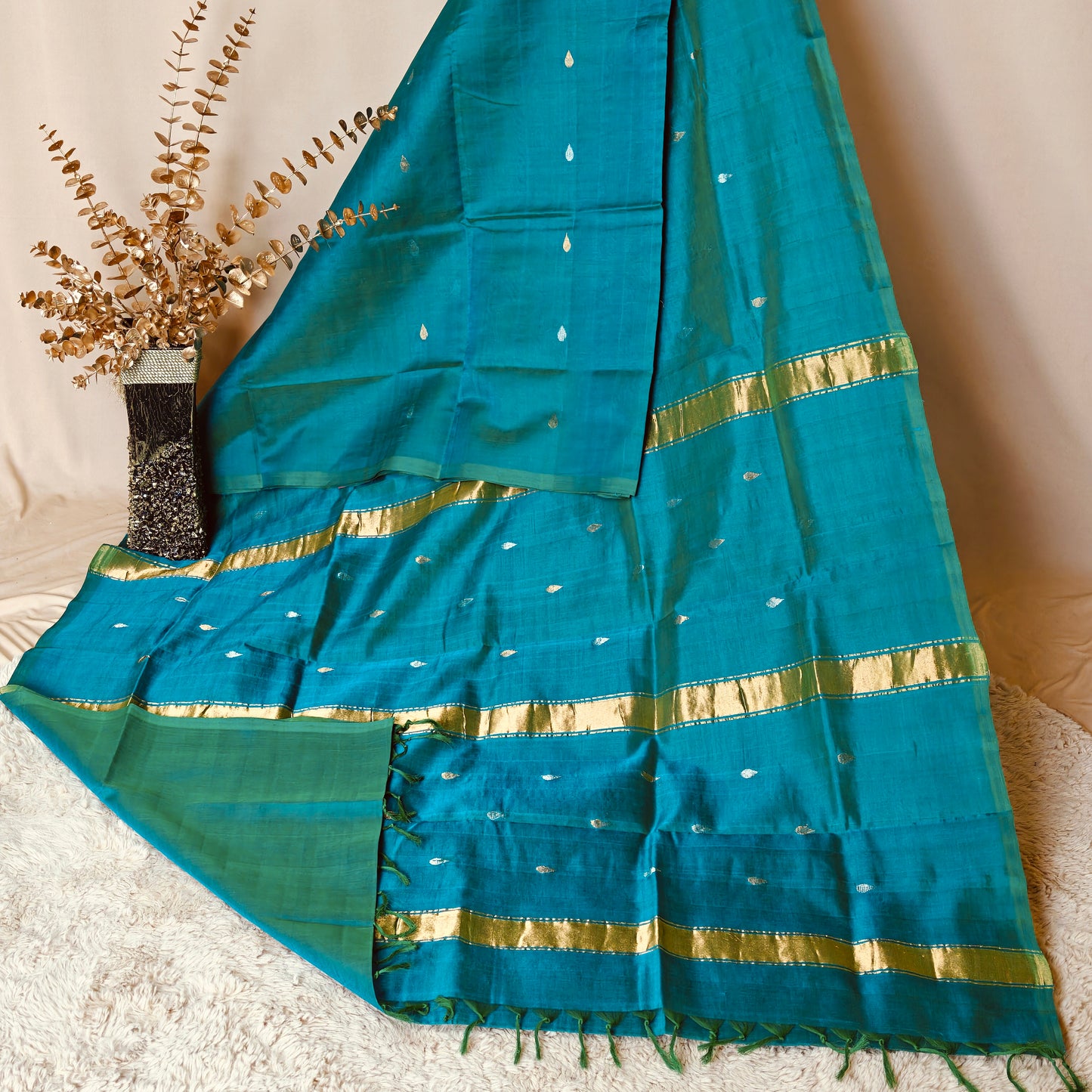 Blue dual tone handloom venkatagiri silk cotton saree