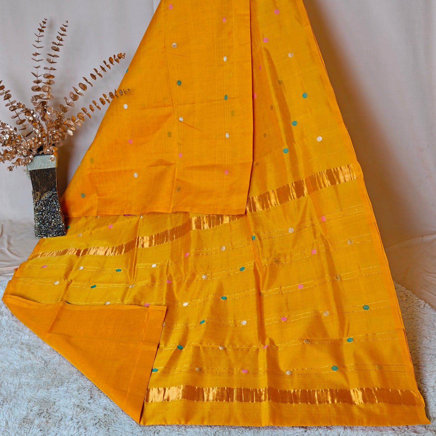 mustared yellow dual tone Handloom venkatagiri silk cotton saree