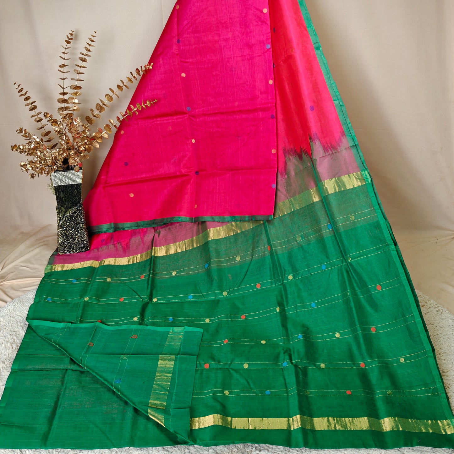Pink dual tone handloom venkatagiri silk cotton saree