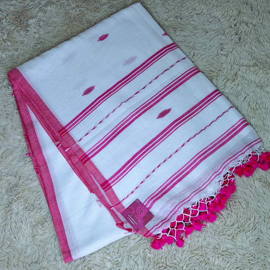 White handloom mul cotton saree