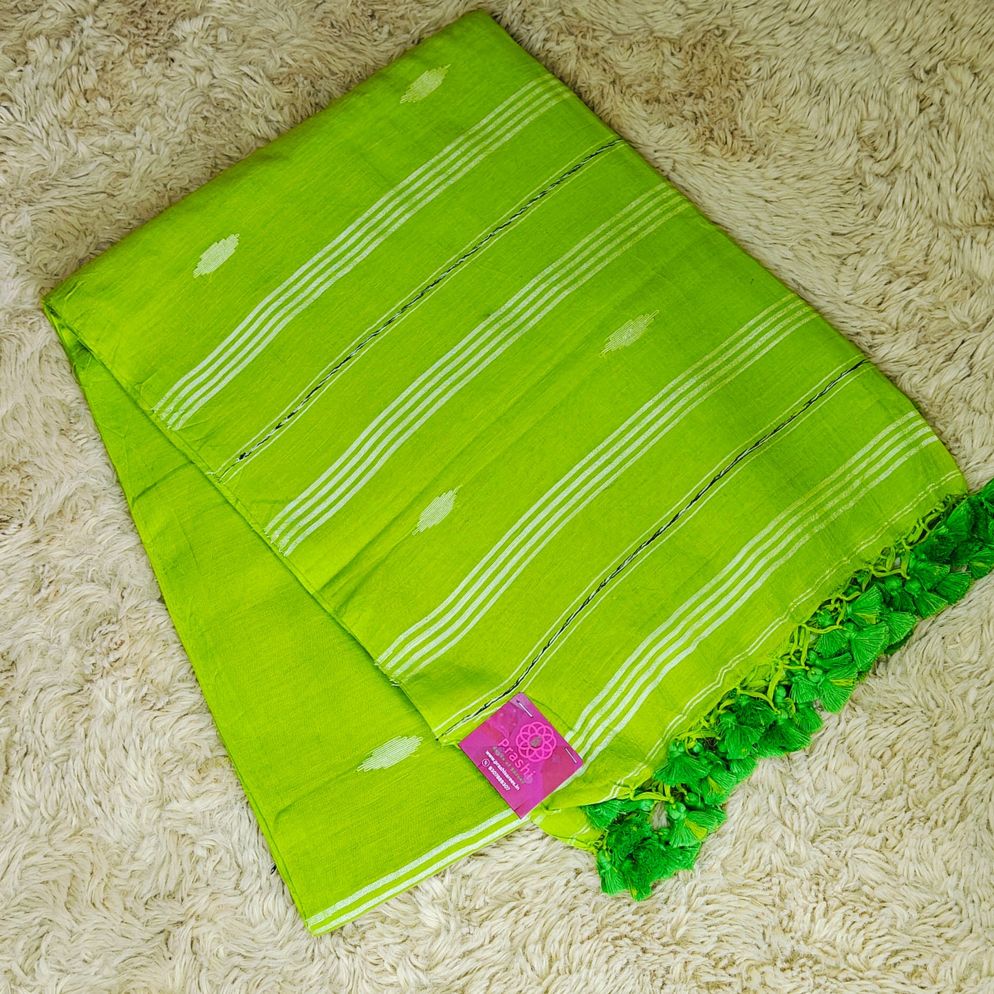 parrot Green handloom mul cotton saree