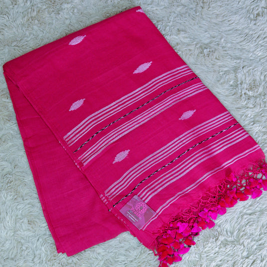 Pink handloom mul cotton saree