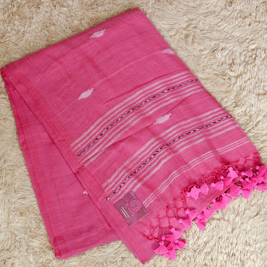 Baby pink handloom mul cotton saree