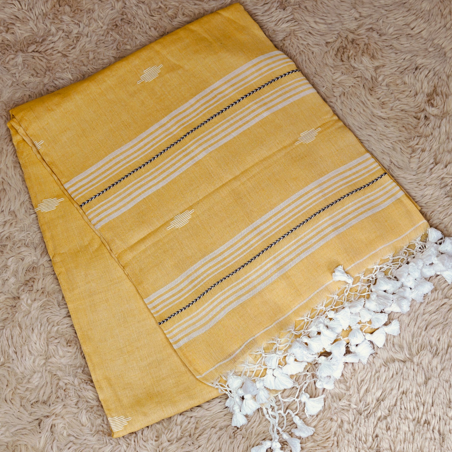 yellow handloom mul cotton saree
