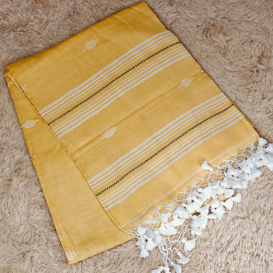 yellow handloom mul cotton saree