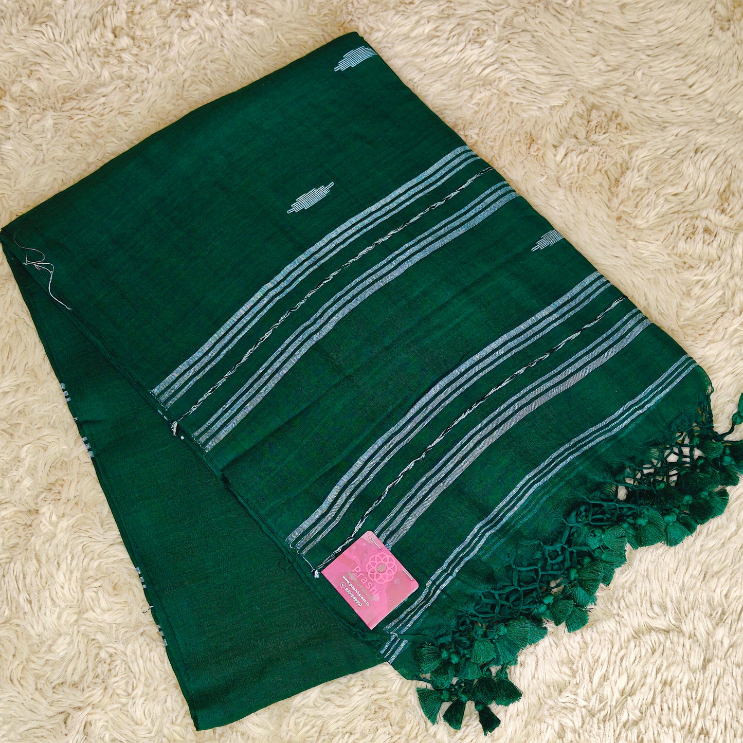 Green handloom mul cotton saree