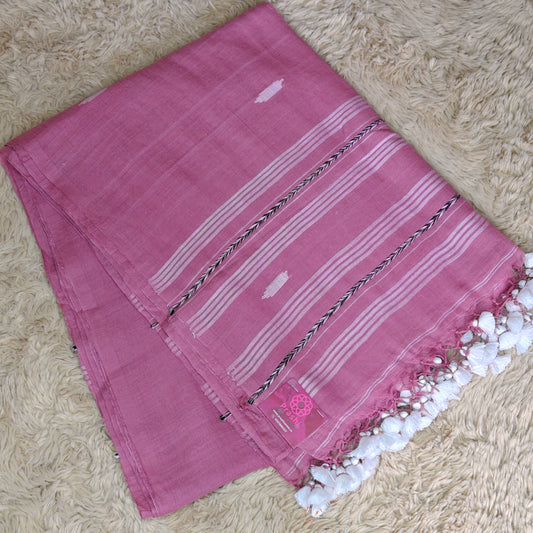 Pink handloom mul cotton saree