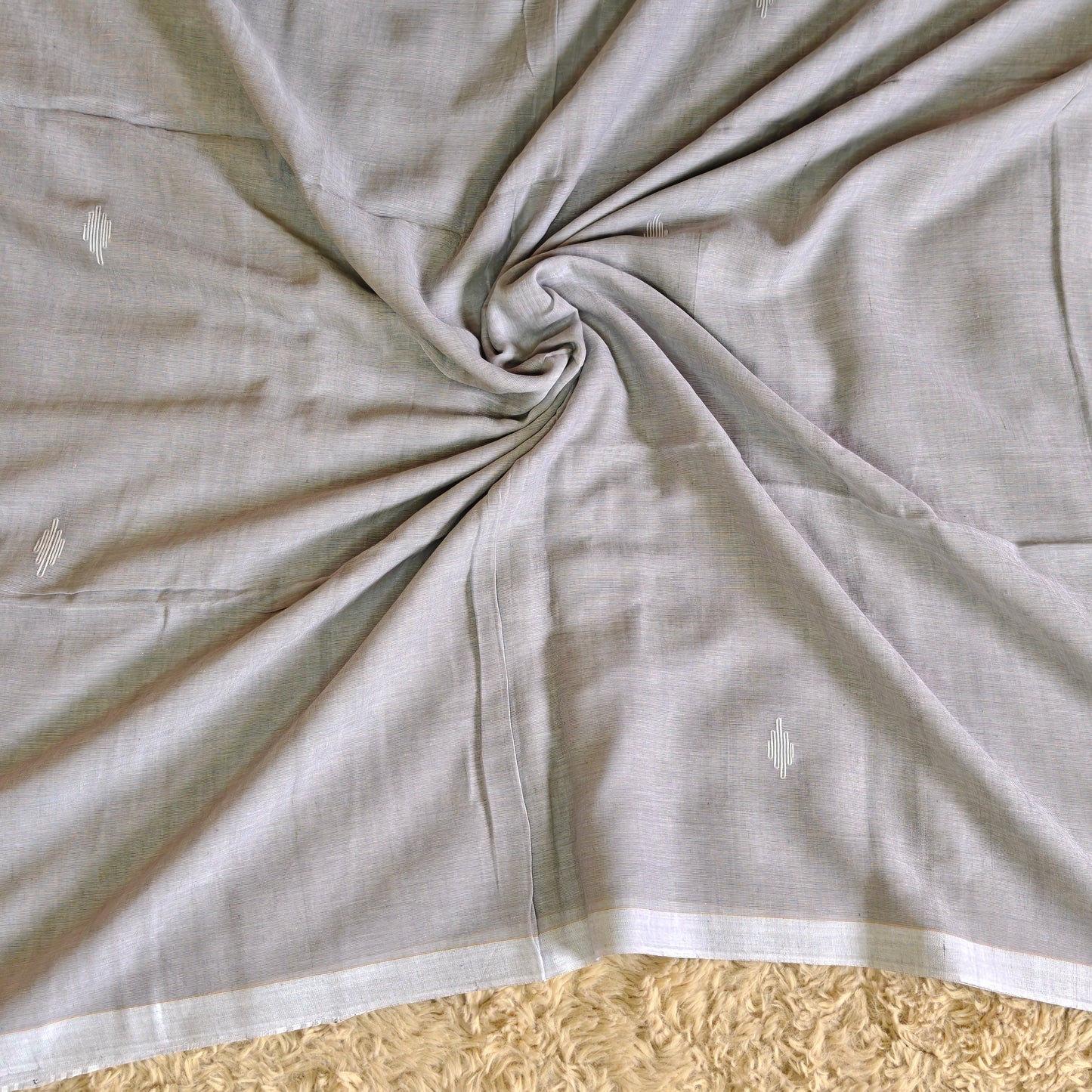 Grey handloom mul cotton saree