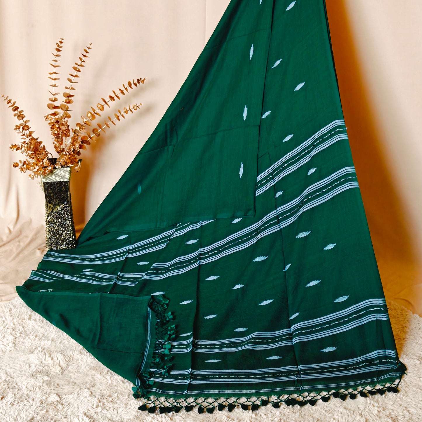 Green handloom mul cotton saree