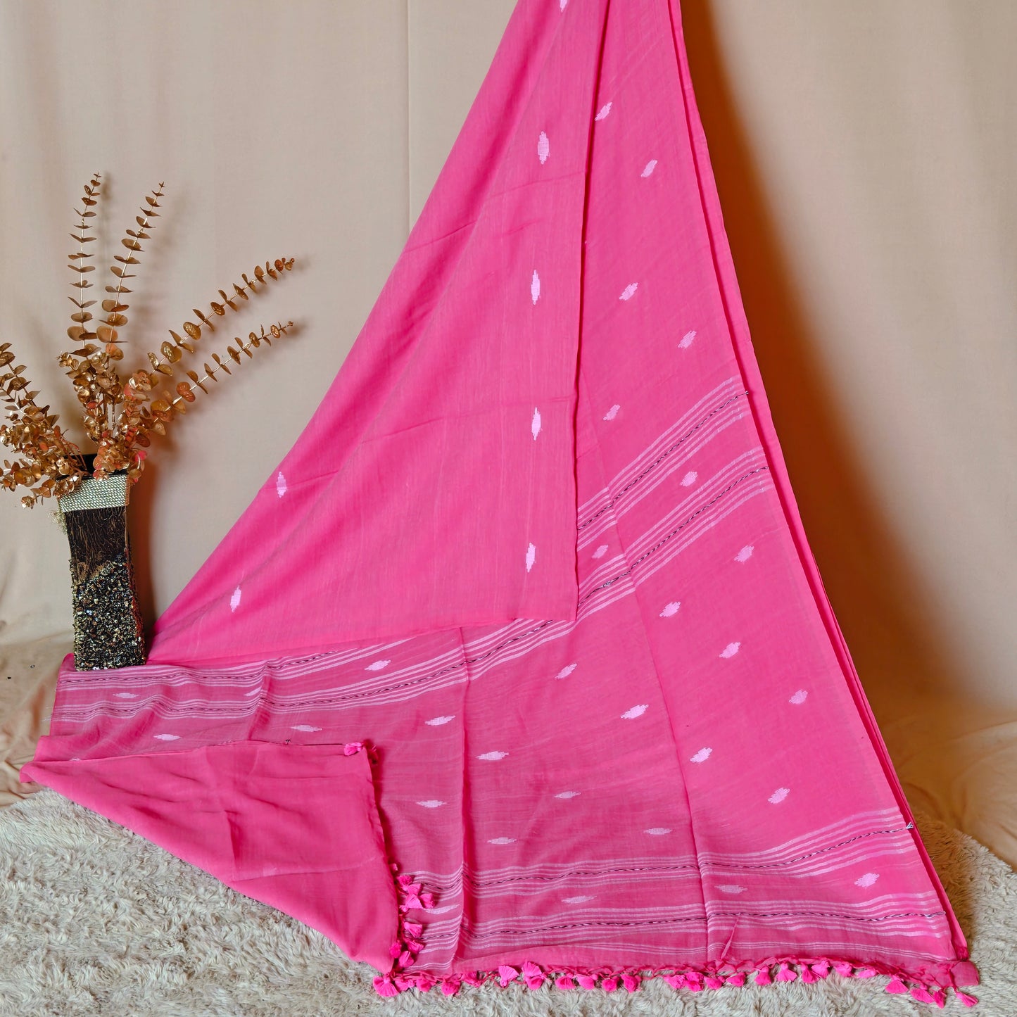 Baby pink handloom mul cotton saree