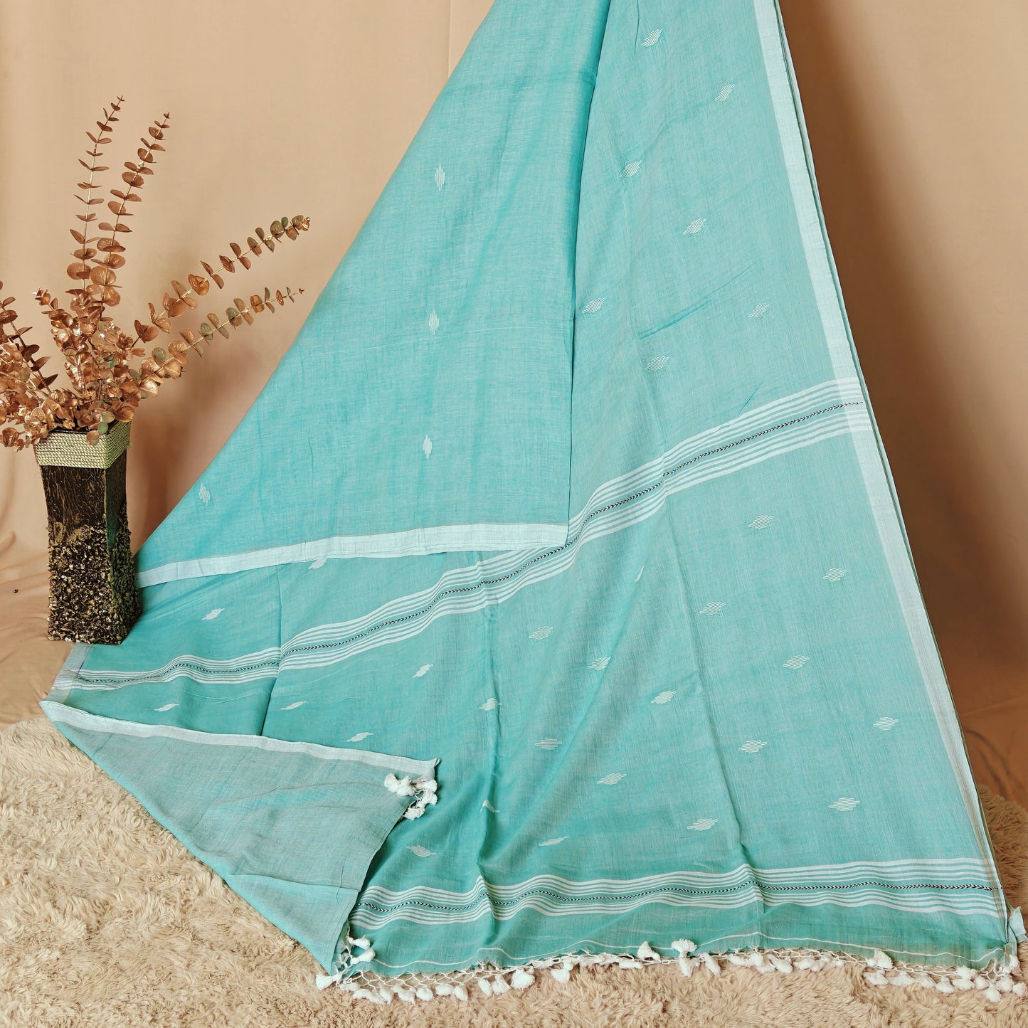 Sea blue handloom mul cotton saree