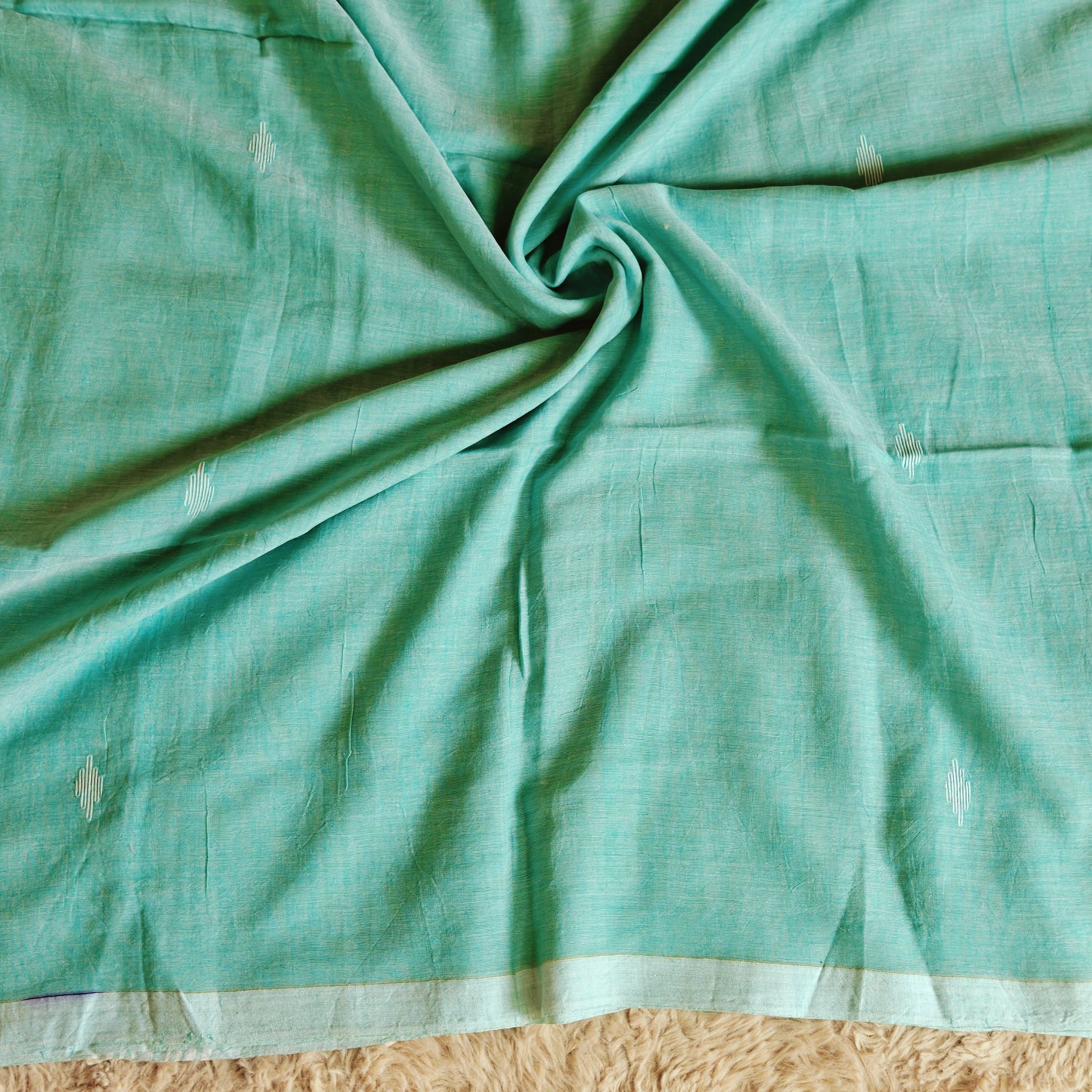 Sea blue handloom mul cotton saree