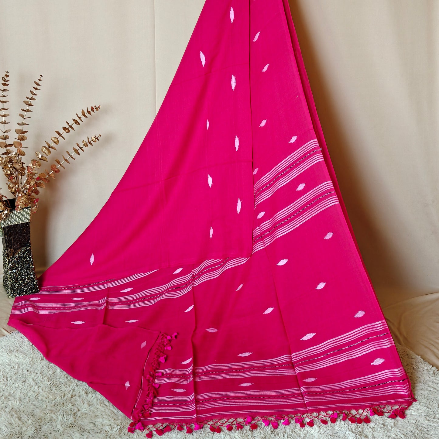 Pink handloom mul cotton saree