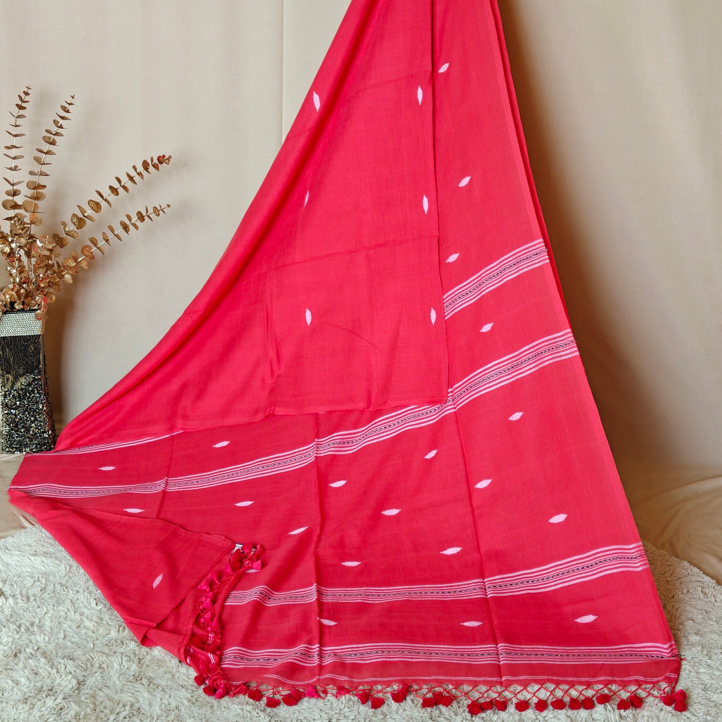 RED handloom mul cotton saree