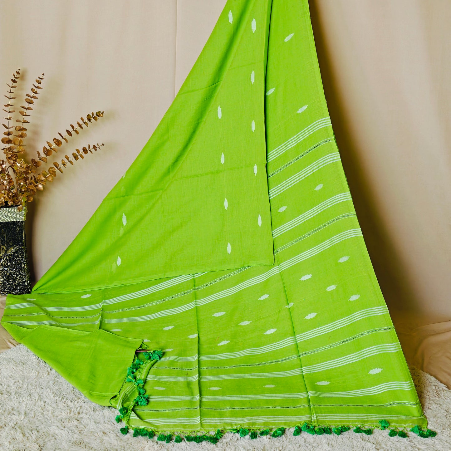 parrot Green handloom mul cotton saree