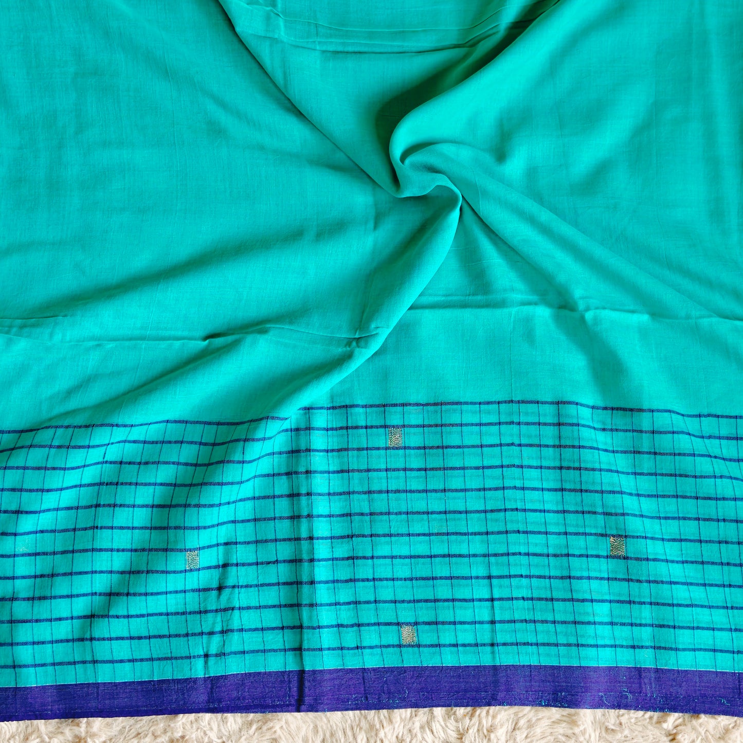Sky Blue Handloom mul cotton checks border saree