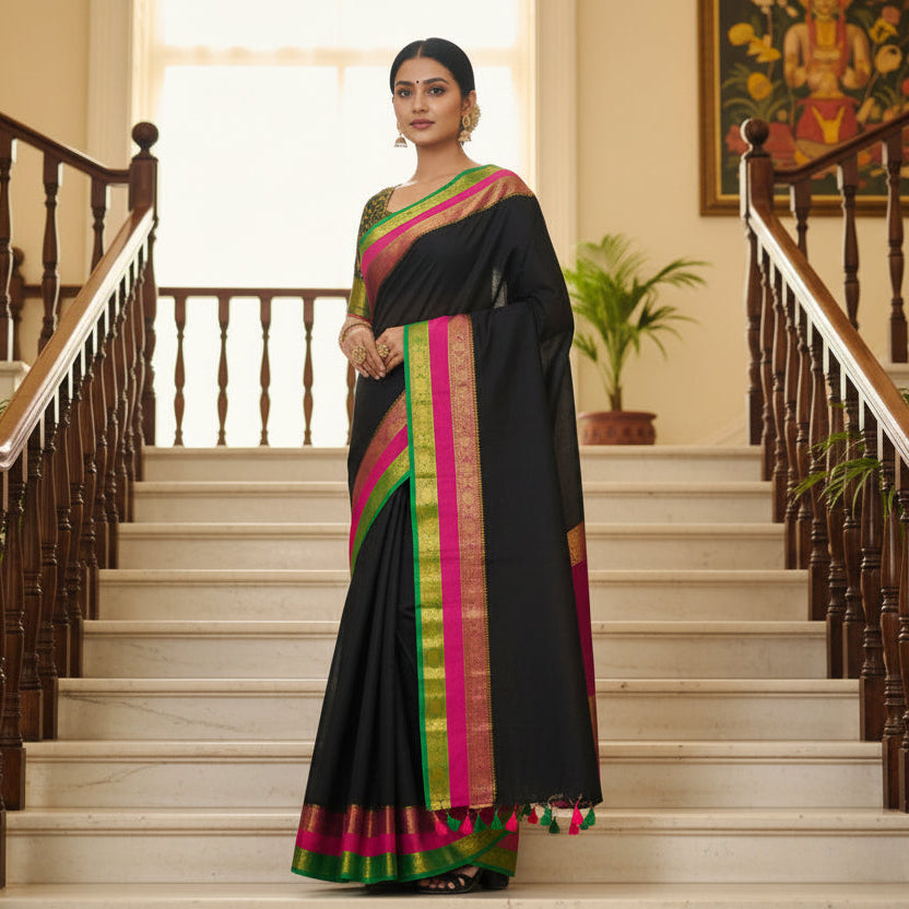 black mul cotton kanchi border