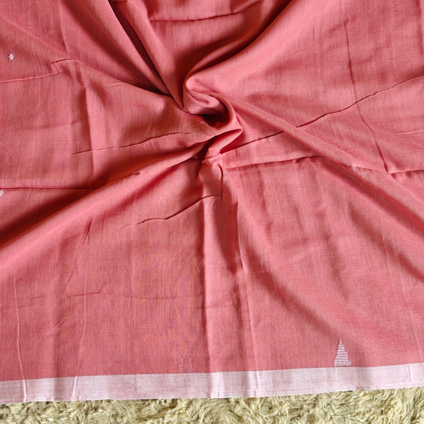 Peach pink handloom mul cotton plus butta