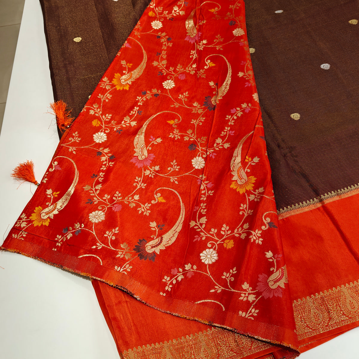 Brown dola crape saree