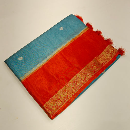 Aqur blue dola crape saree