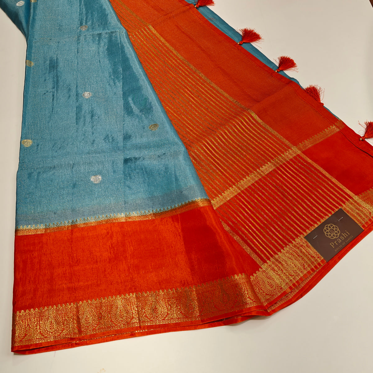 Aqur blue dola crape saree